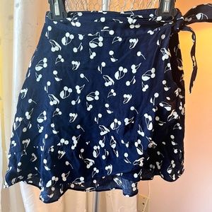 Sunday Best Blue and White Cherry Patterned Wrap Skirt